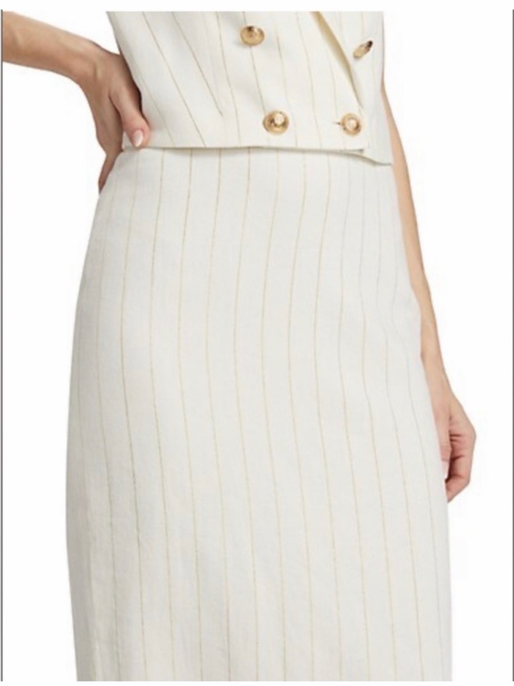 L'Agence Ecru Cream/Gold Pinstripe Linen Skirt Sz 10